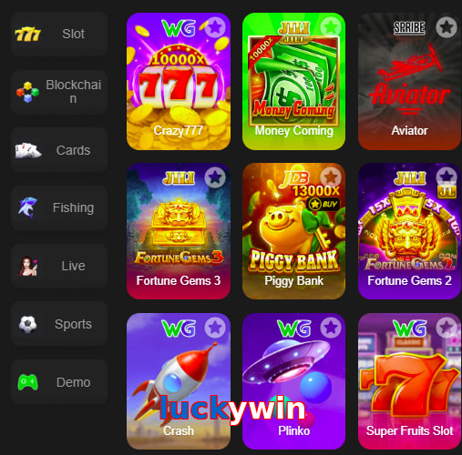 Main screen of Luckywin game page for PK players